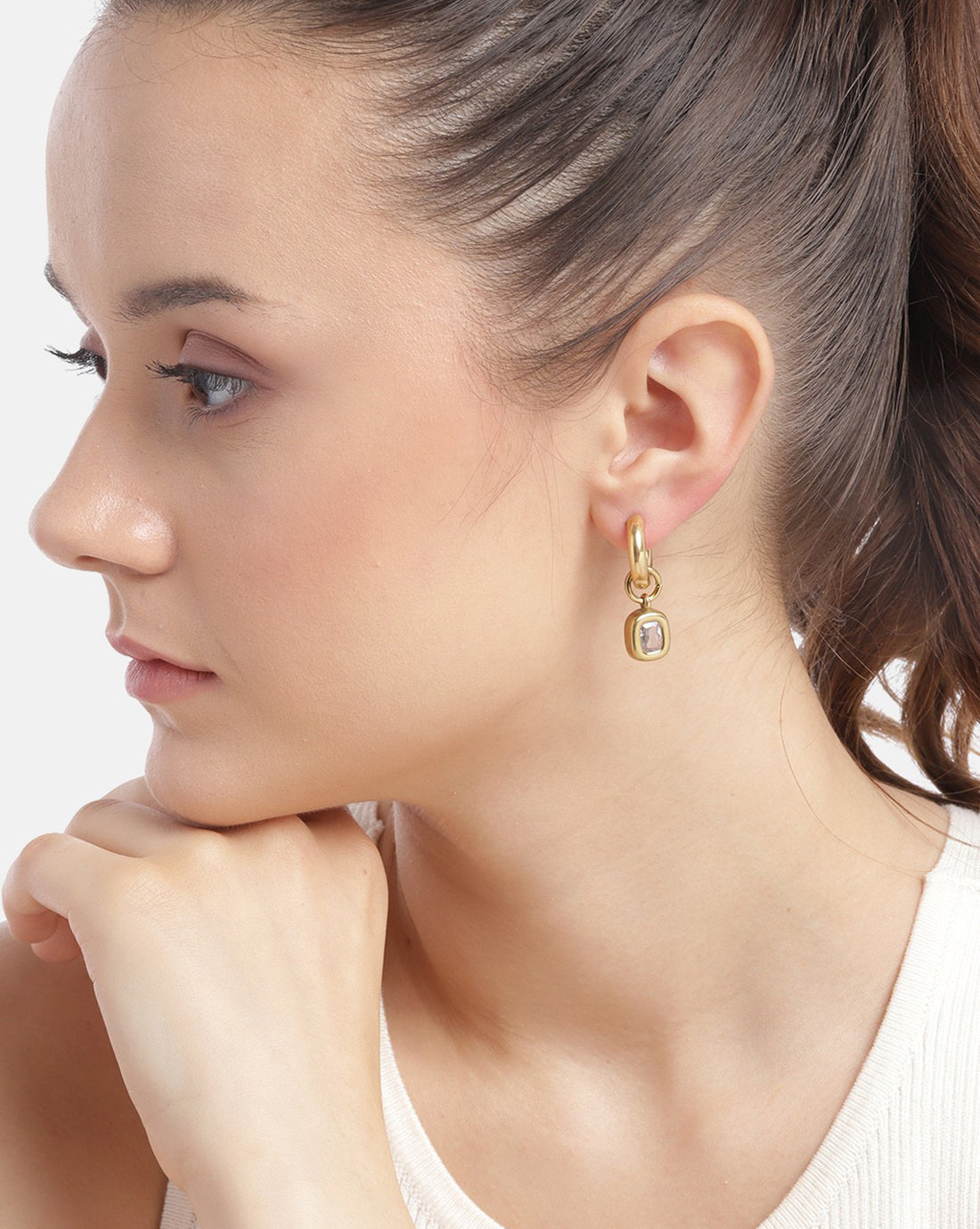 Gold Plated Dangling CZ Hoop Earring for women