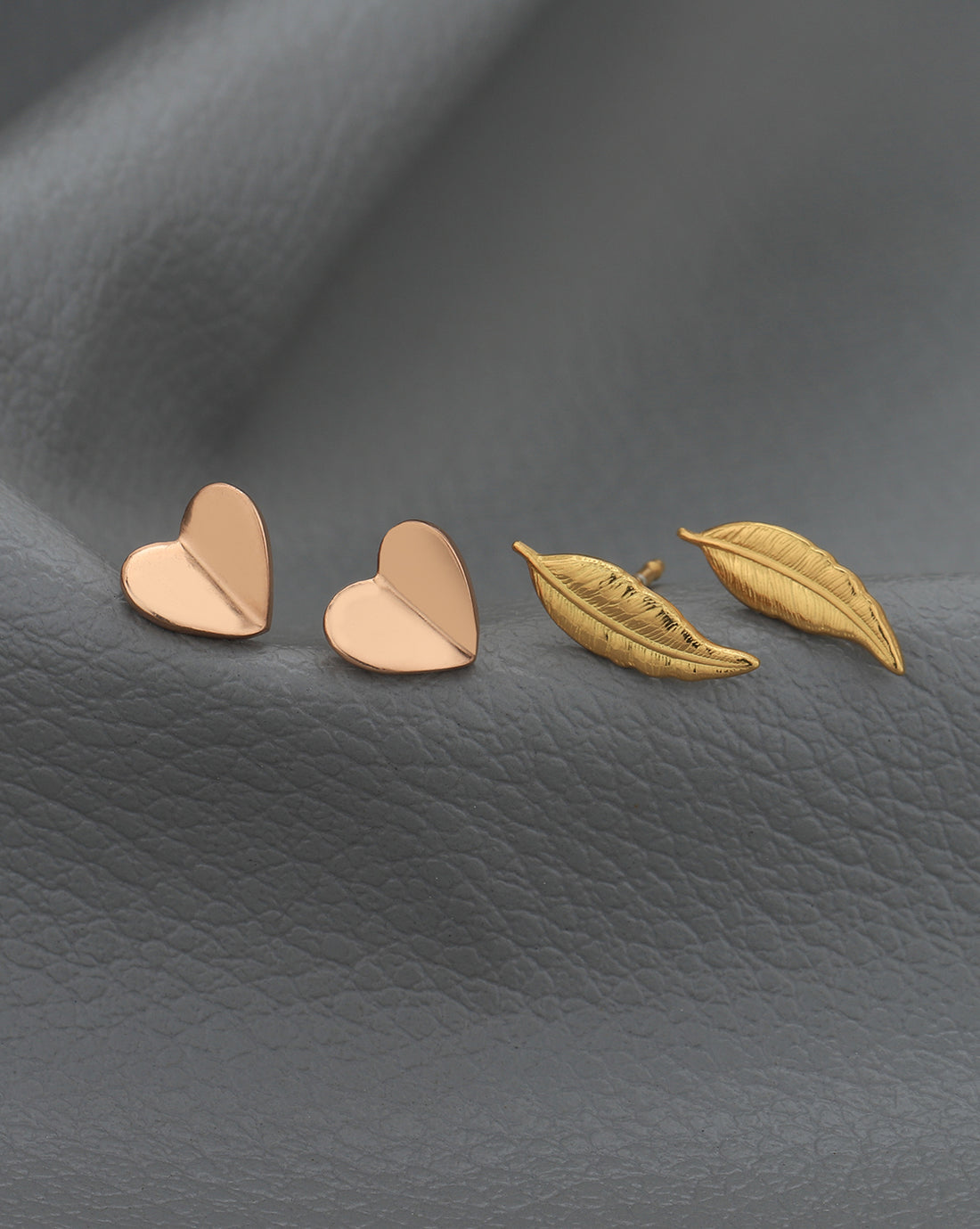 Set of 2 -18kt Gold &amp; Rose Gold Plated Leaf and Heart Stud Earring for women
