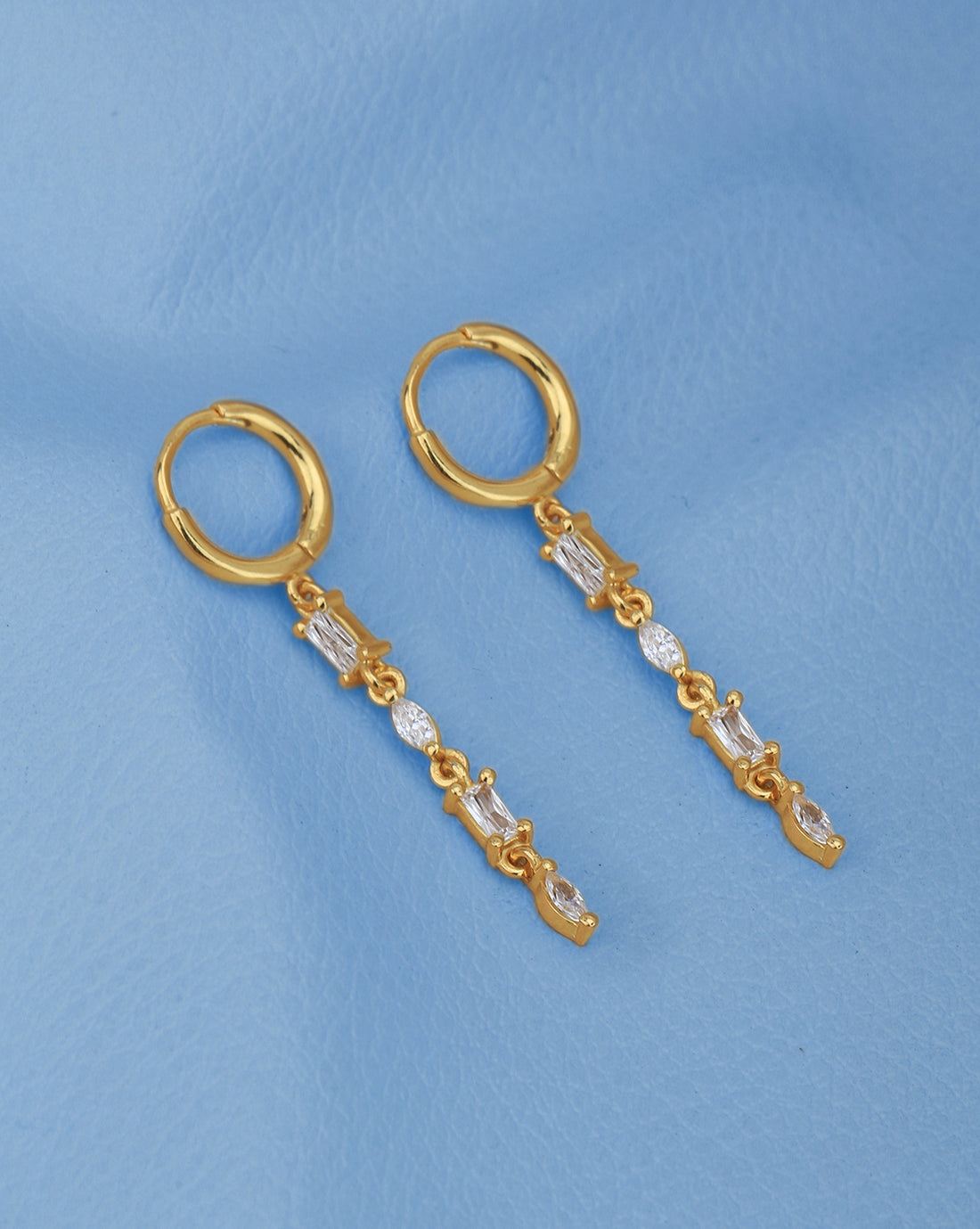 18kt Gold Plated with CZ Dangling Chain Hoop Earring