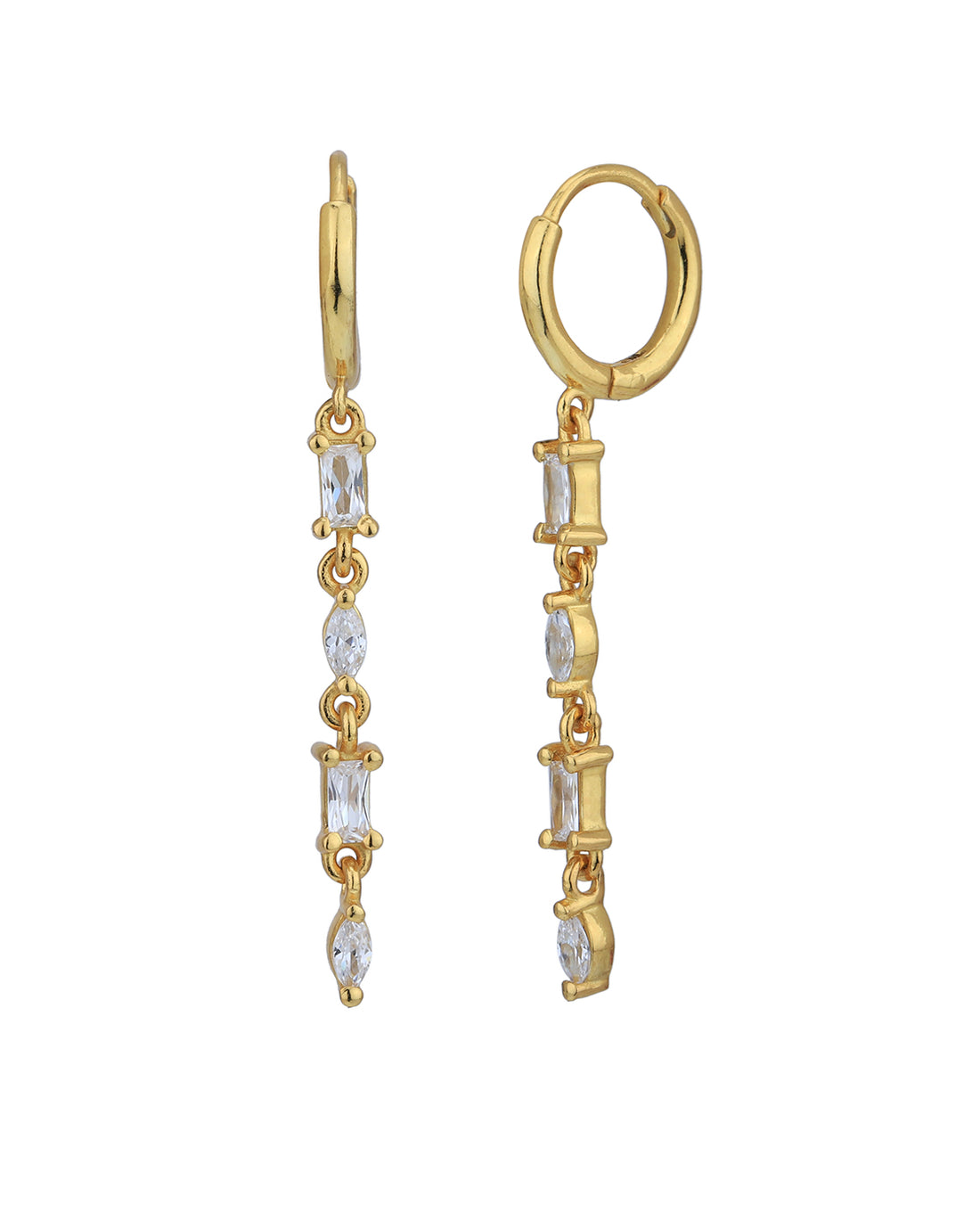 18kt Gold Plated with CZ Dangling Chain Hoop Earring