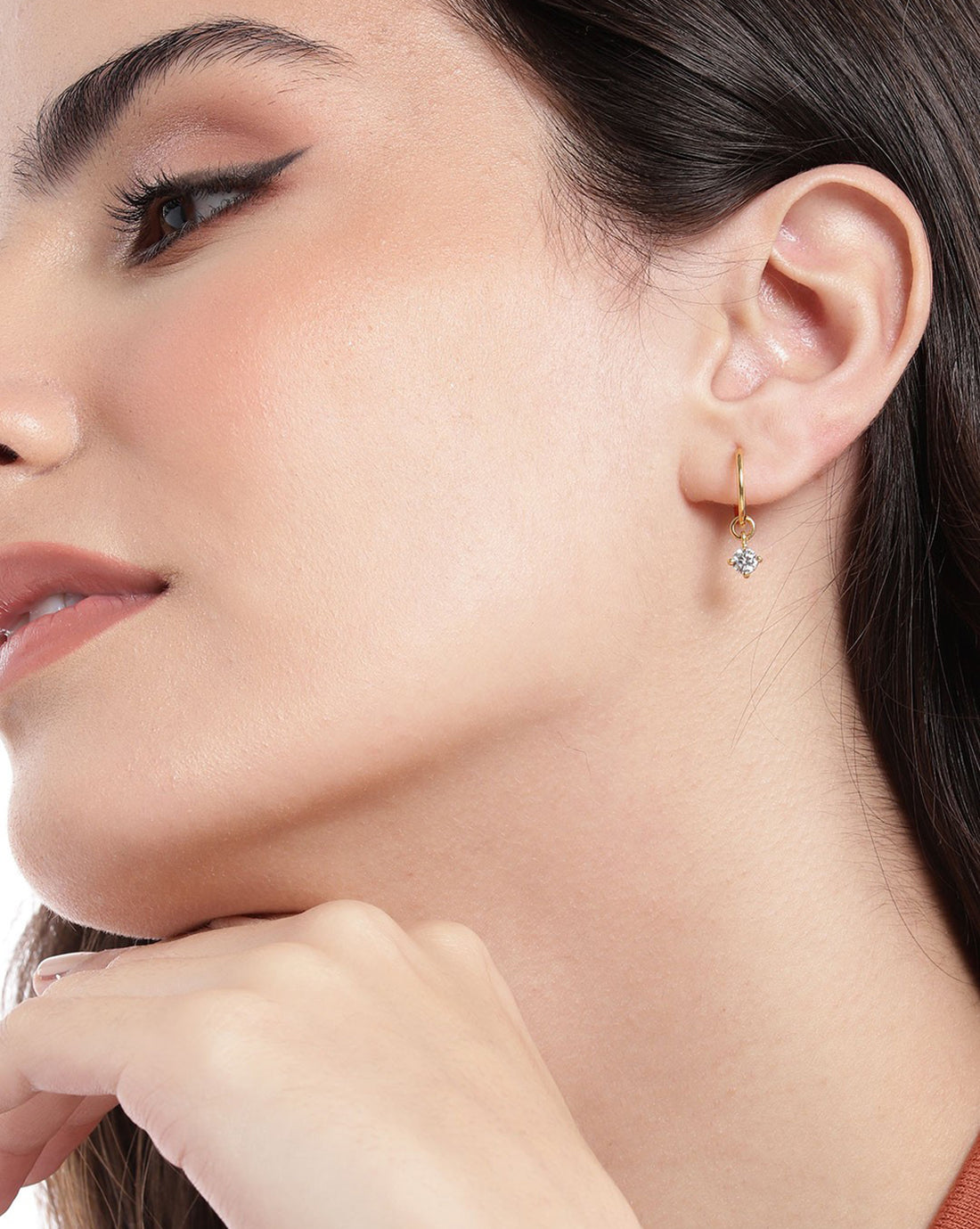 18kt Gold Plated with Dangling CZ Half Hoop Earring
