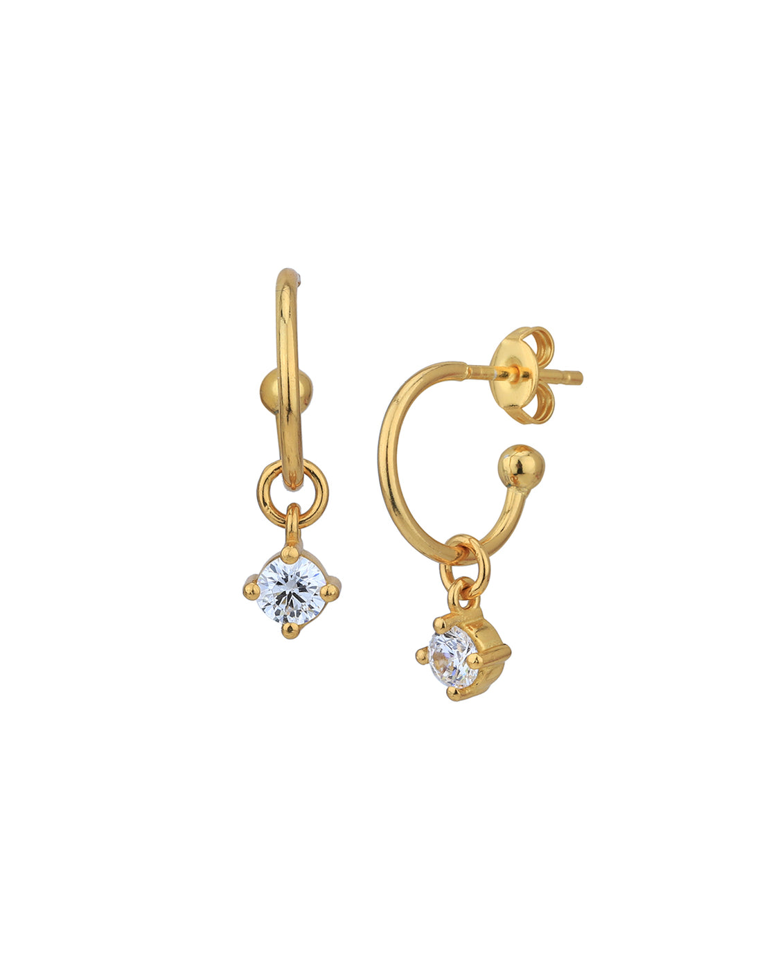 18kt Gold Plated with Dangling CZ Half Hoop Earring