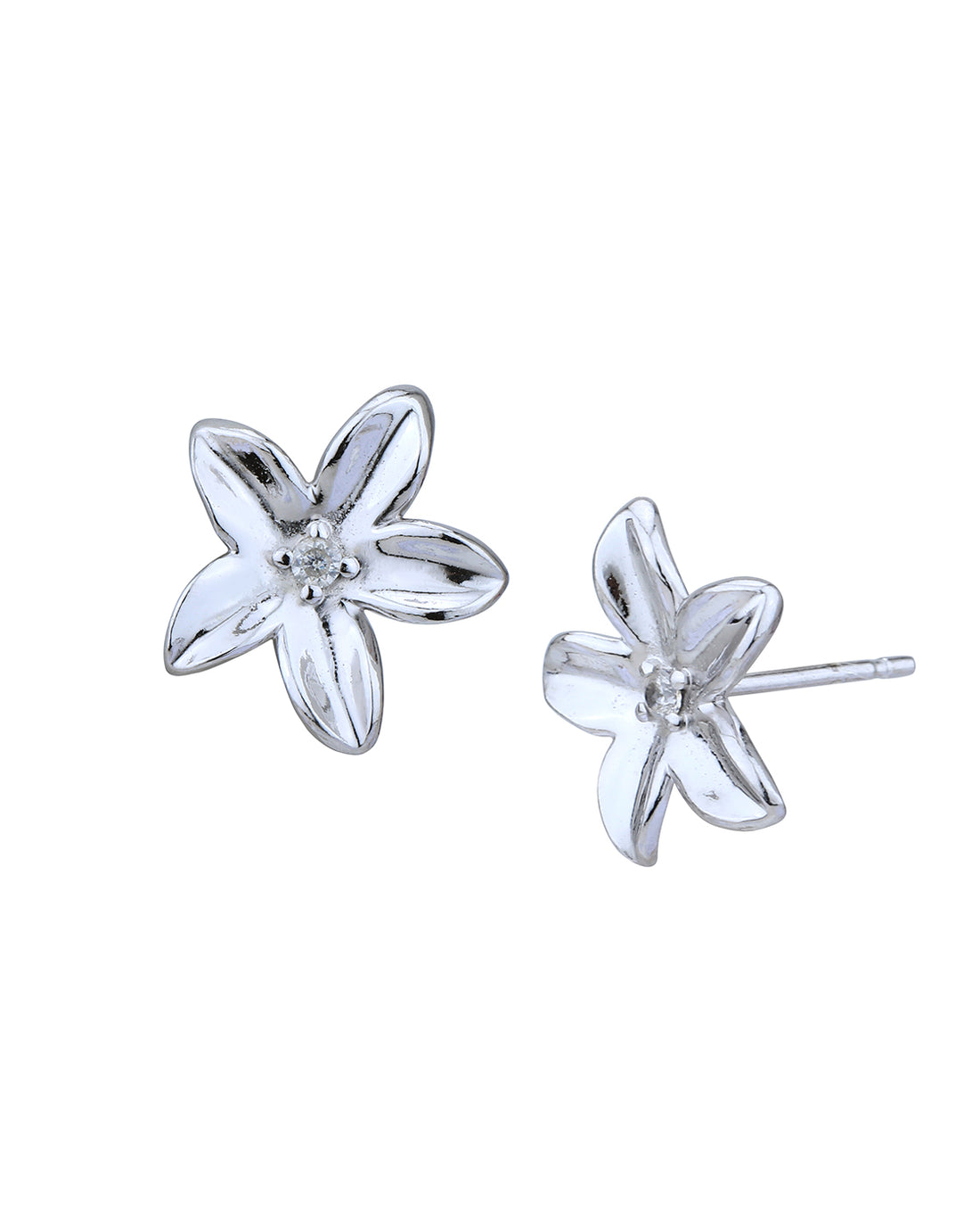 Rhodium Plated Floral Stud Earring