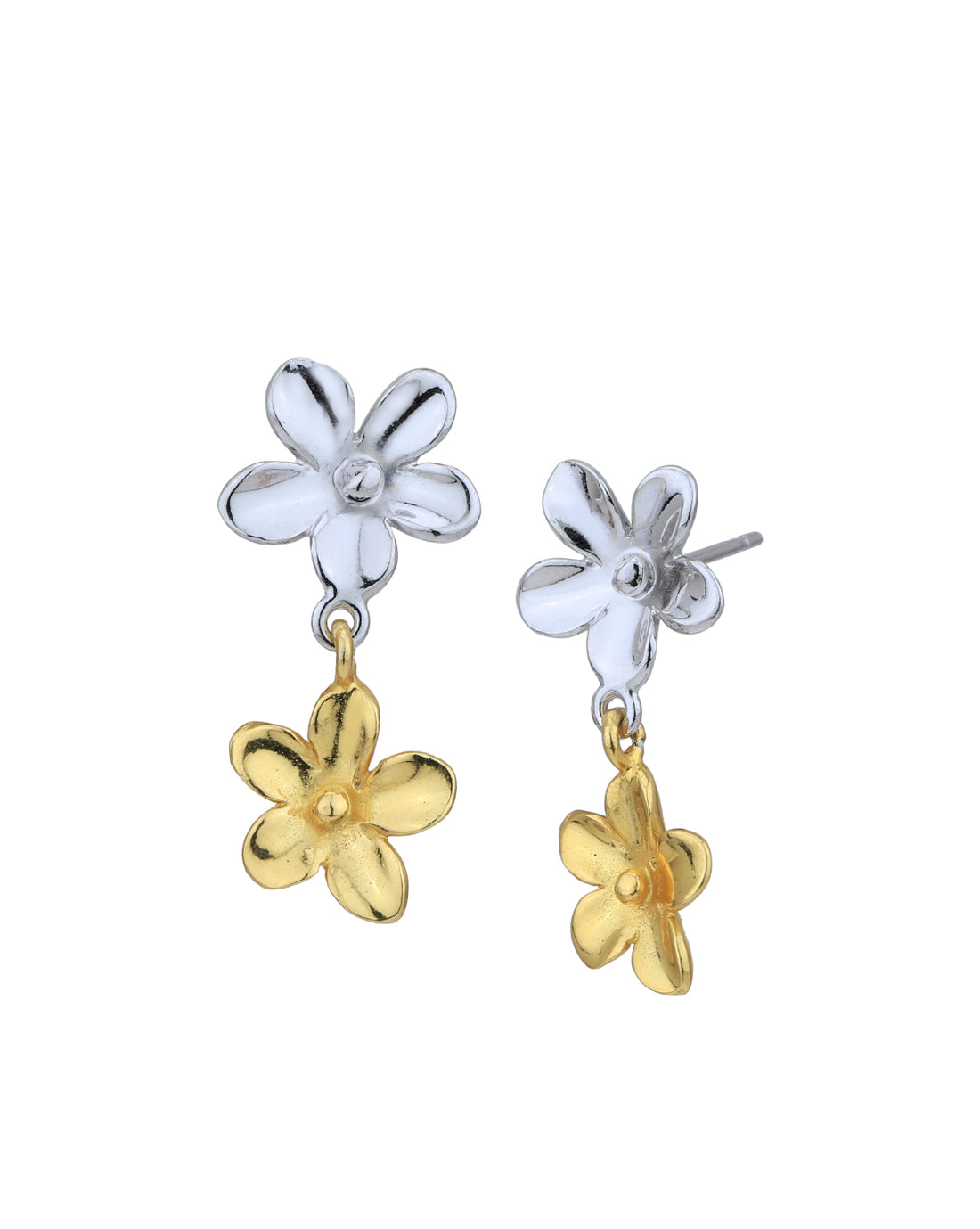 18kt Gold & Rhodium Plated Double Floral Drop Earring