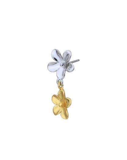 18kt Gold &amp; Rhodium Plated Double Floral Drop Earring