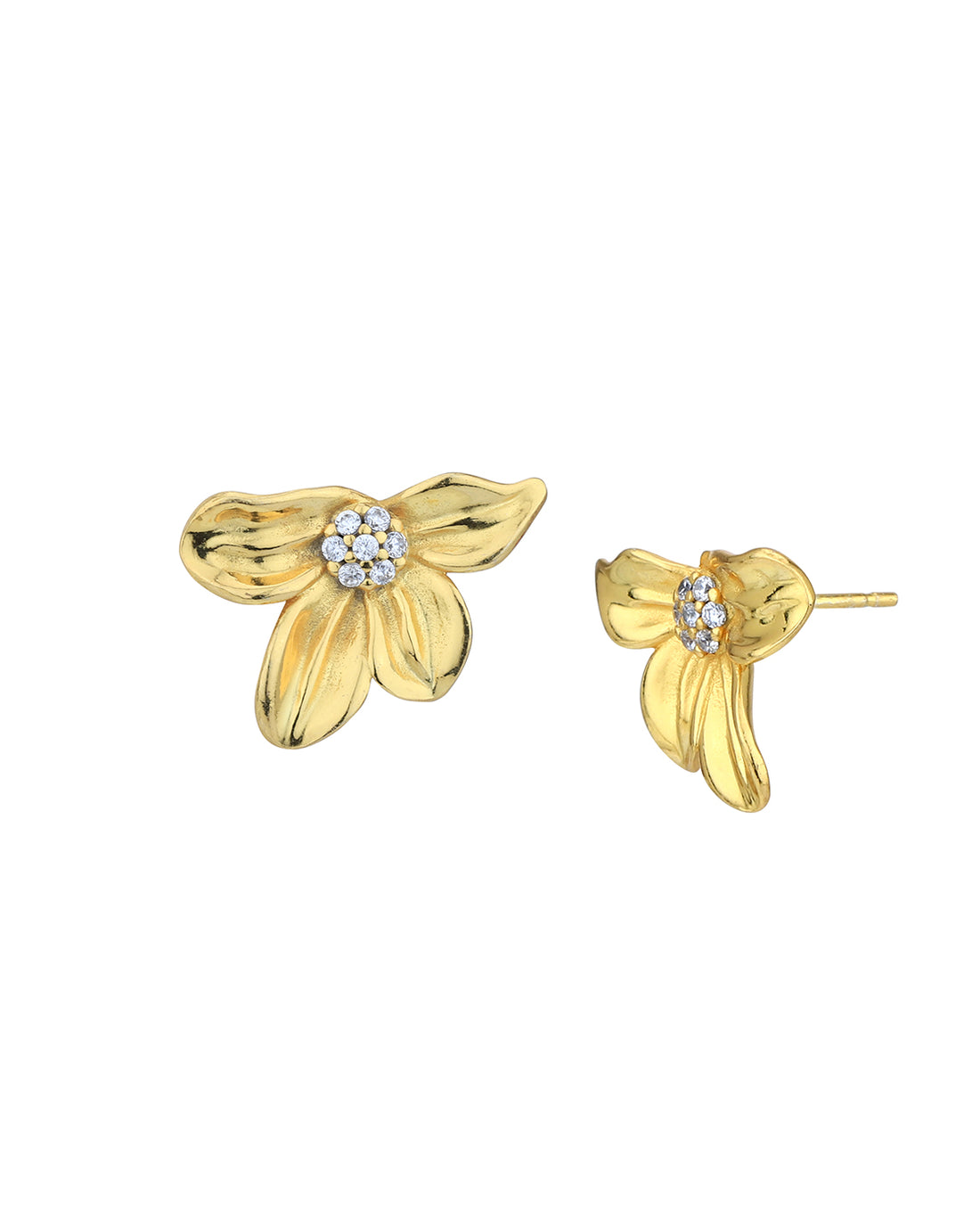 18kt Gold Plated with CZ Floral Bold Stud Earring