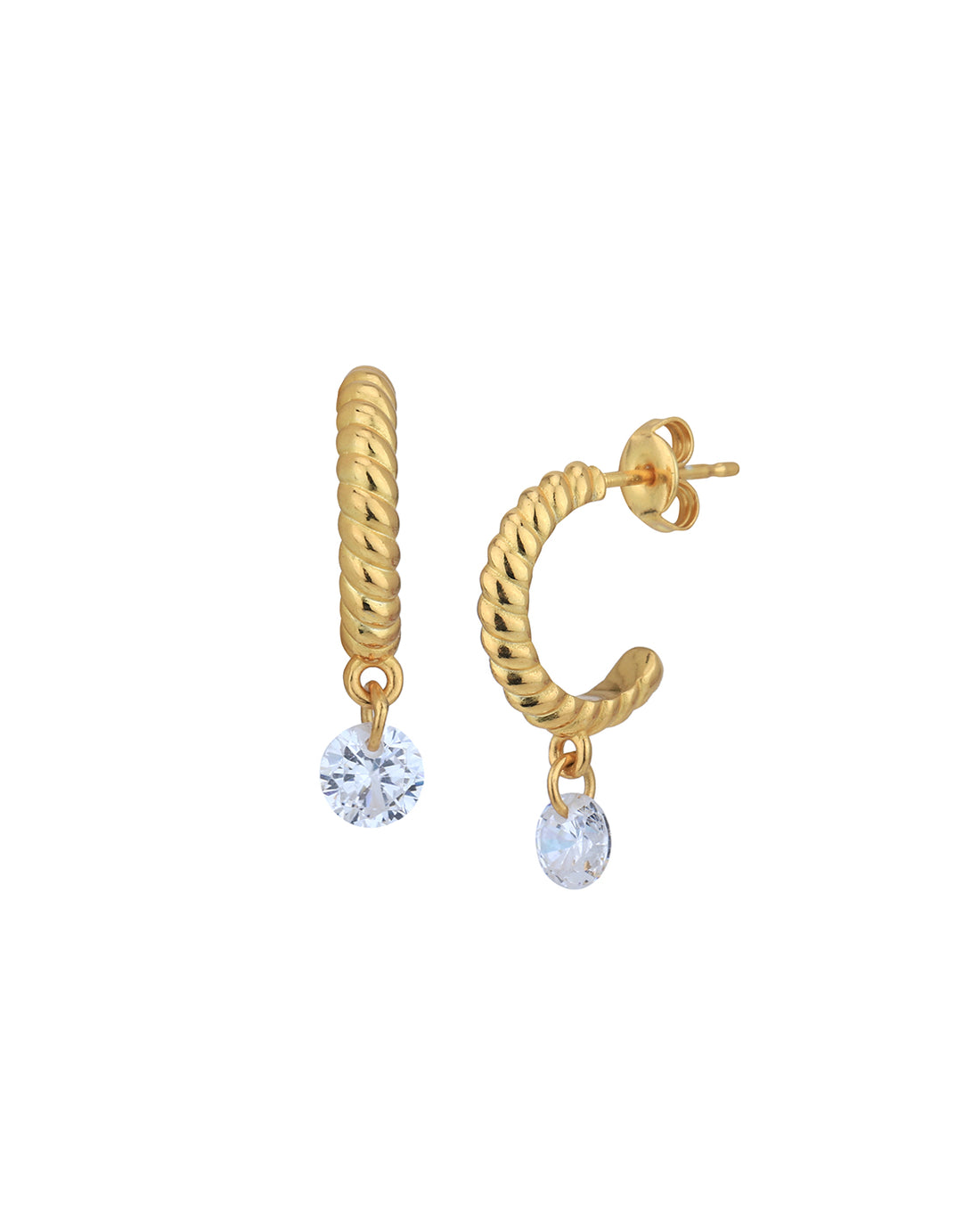 18kt Gold Plated with CZ Half Hoop Earring