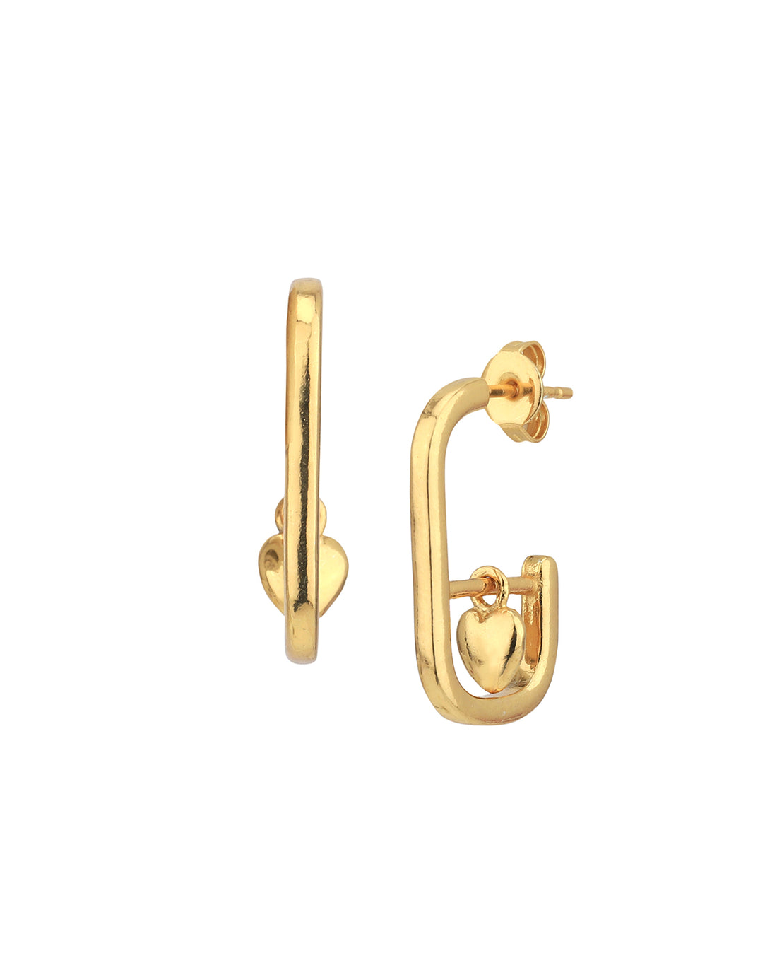 18kt Gold Plated Dangling Heart Half Hoop Earring