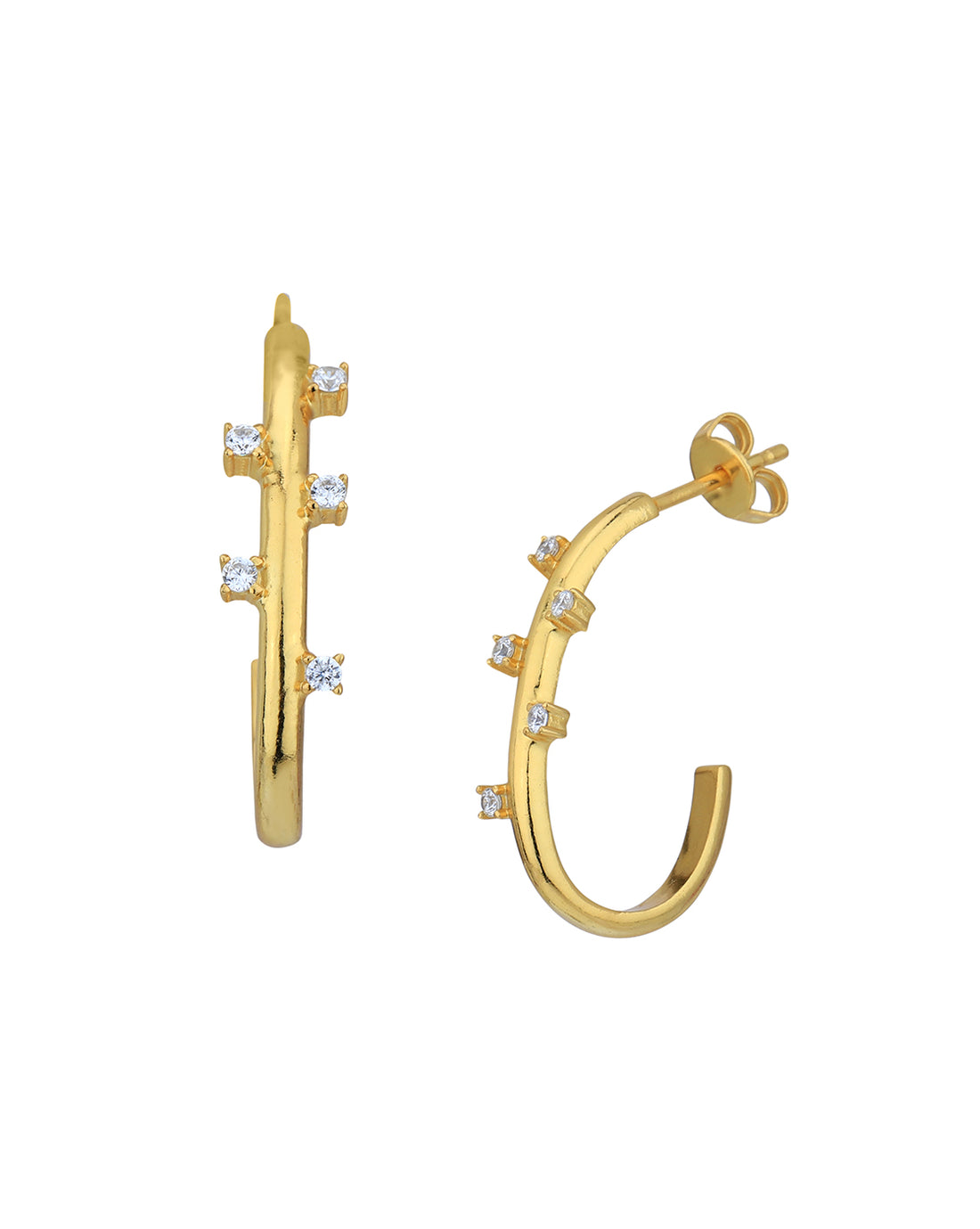 18kt Gold Plated with CZ Half Hoop Earring