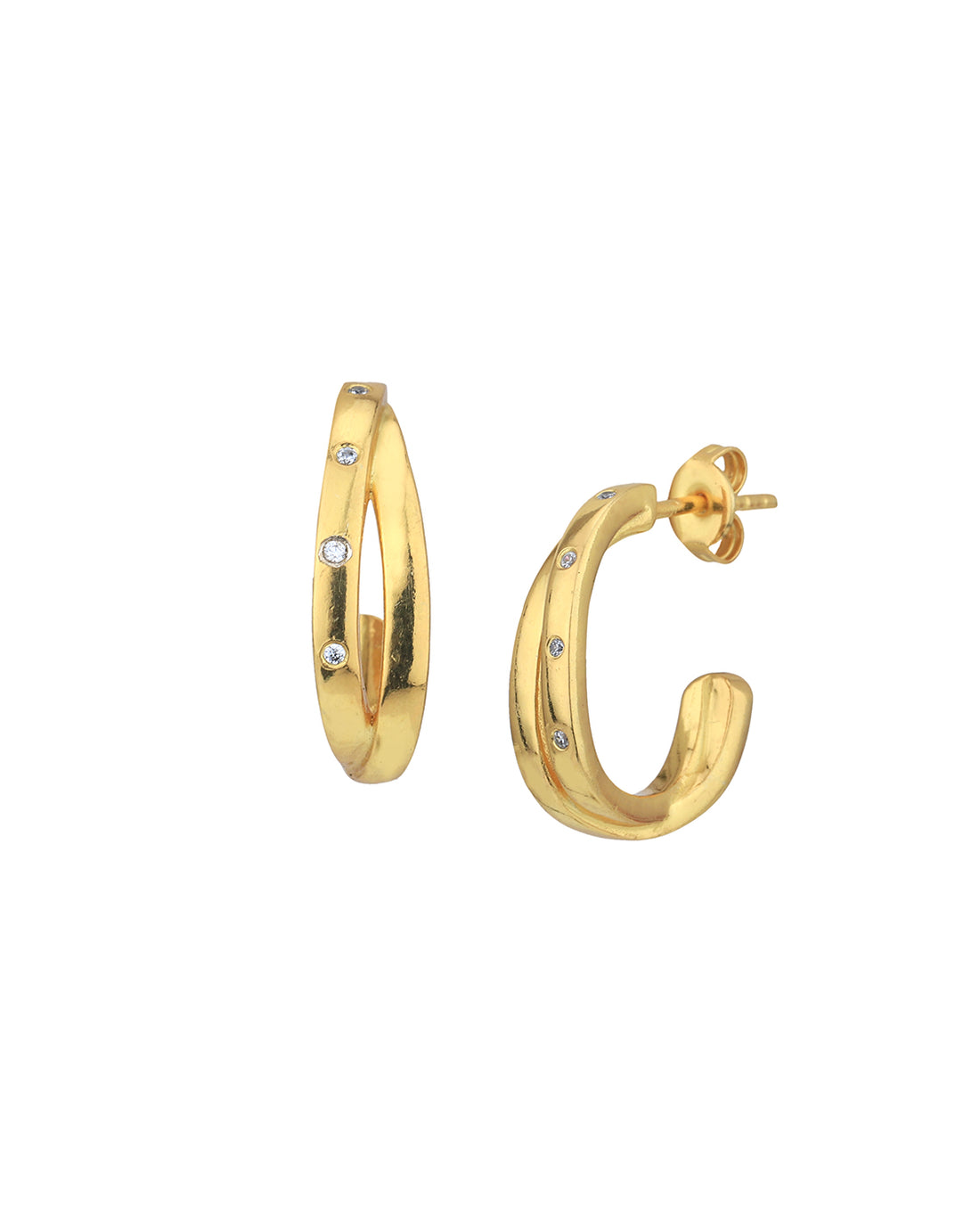 18kt Gold Plated with CZ Half Hoop Earring