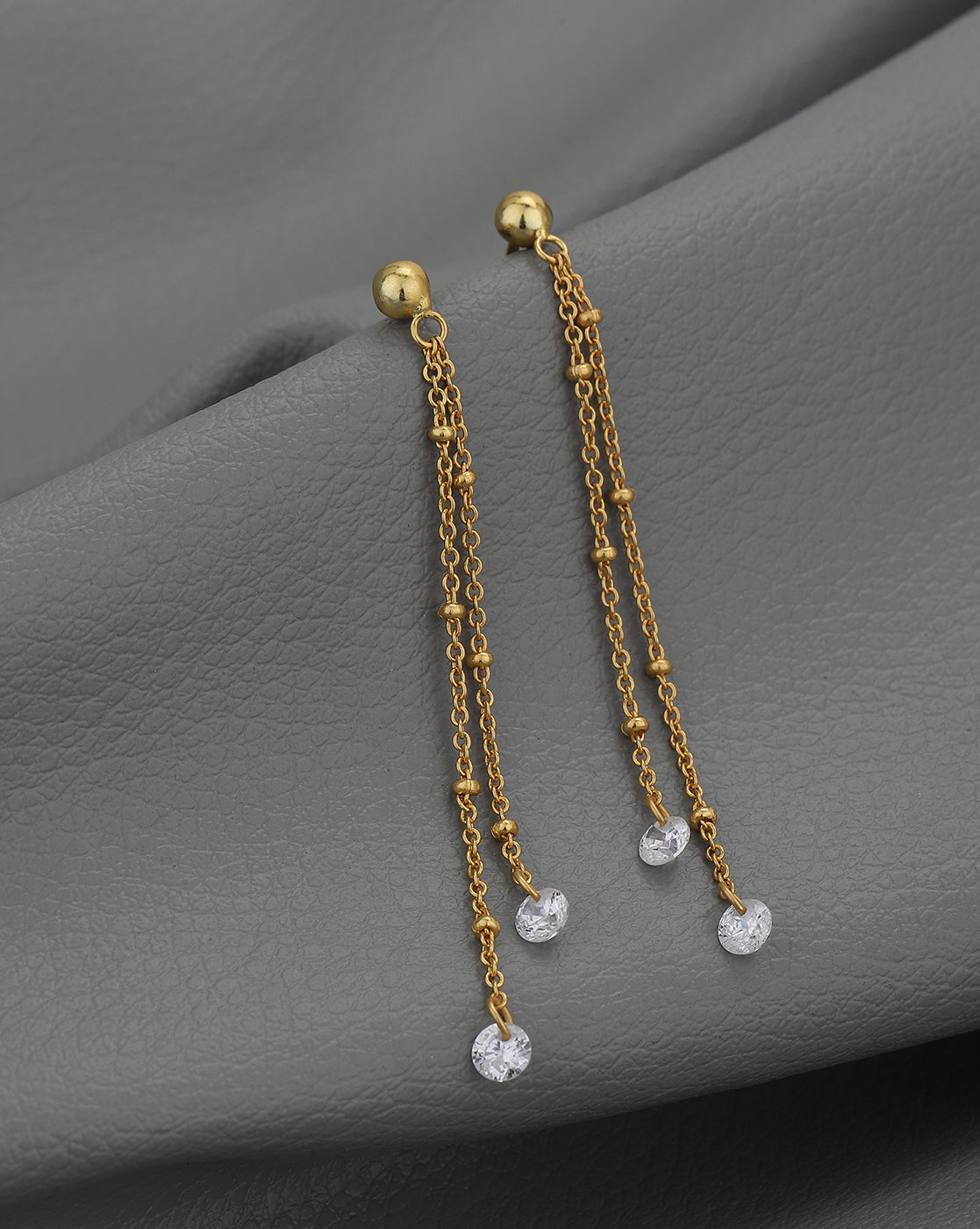 18kt Gold Plated Dangling Chain with CZ Drop Earring – Carlton