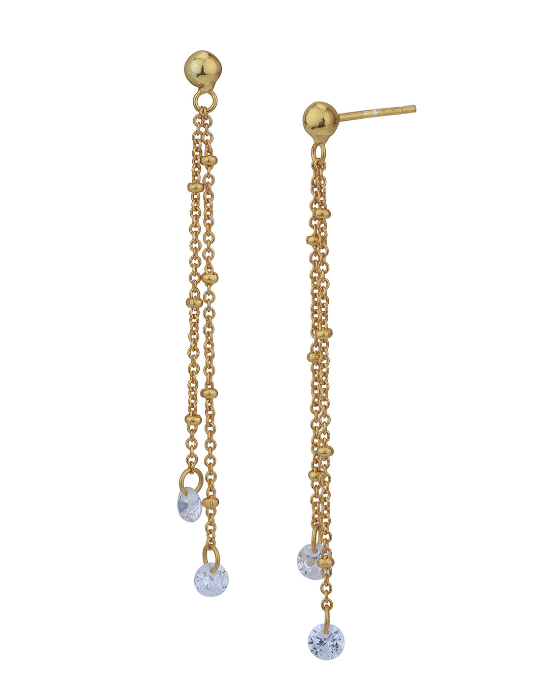18kt Gold Plated Dangling Chain with CZ Drop Earring