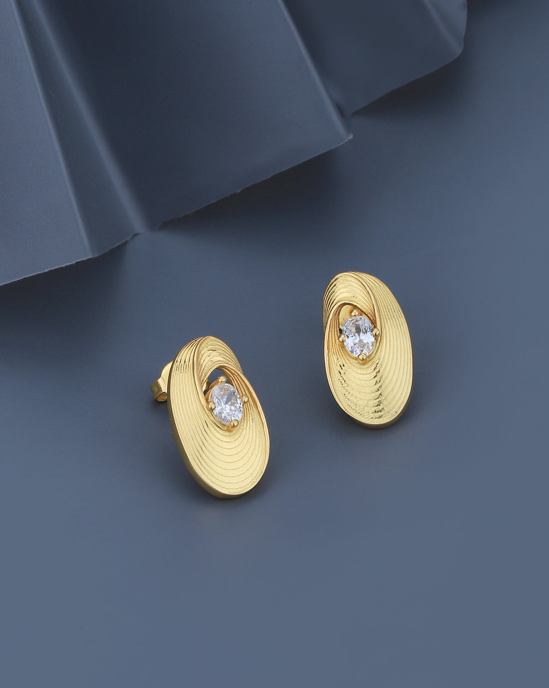 18kt Gold Plated with CZ Contemporary Stud Earring