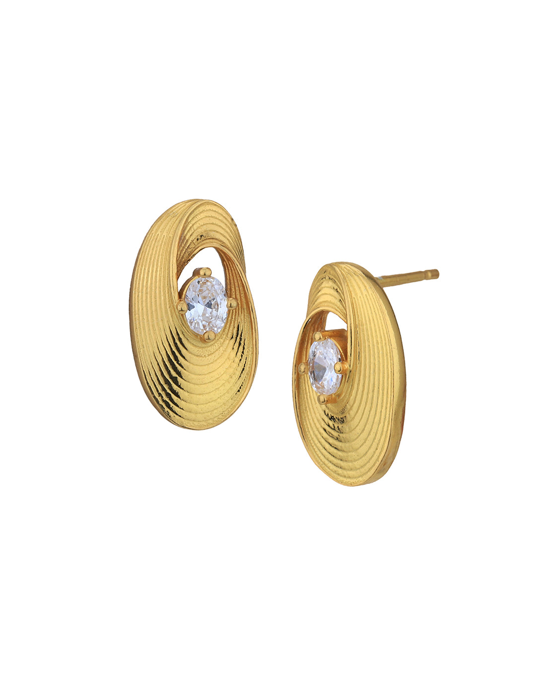 18kt Gold Plated with CZ Contemporary Stud Earring