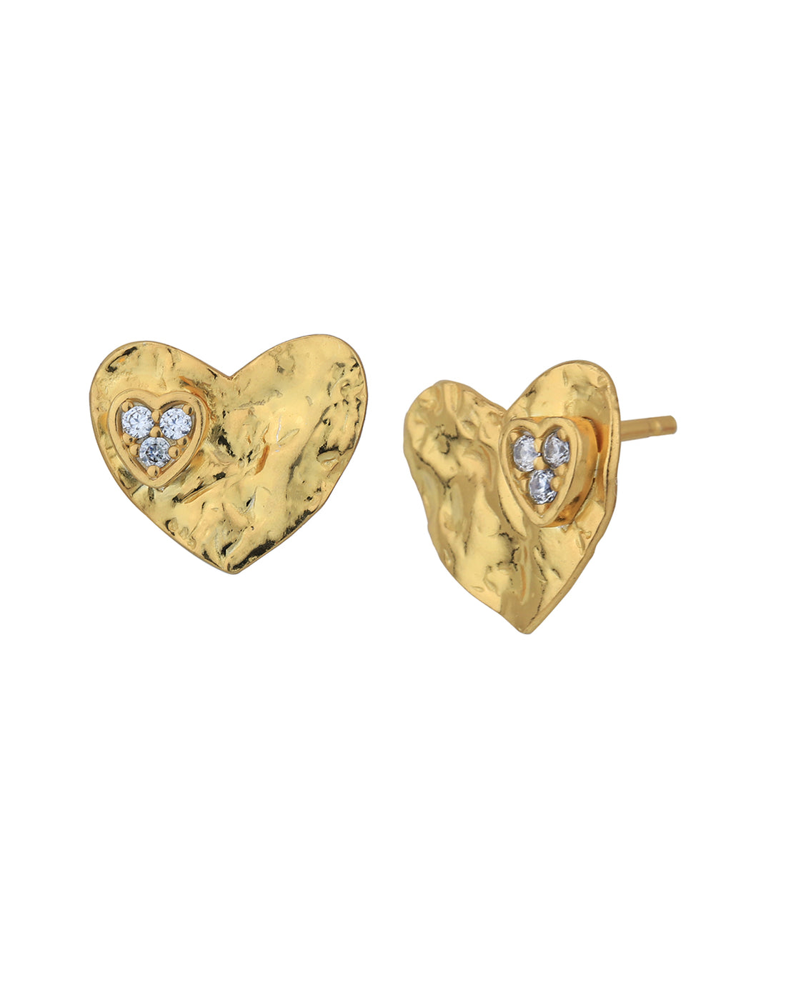 18kt Gold Plated with CZ Textured Heart Stud Earring