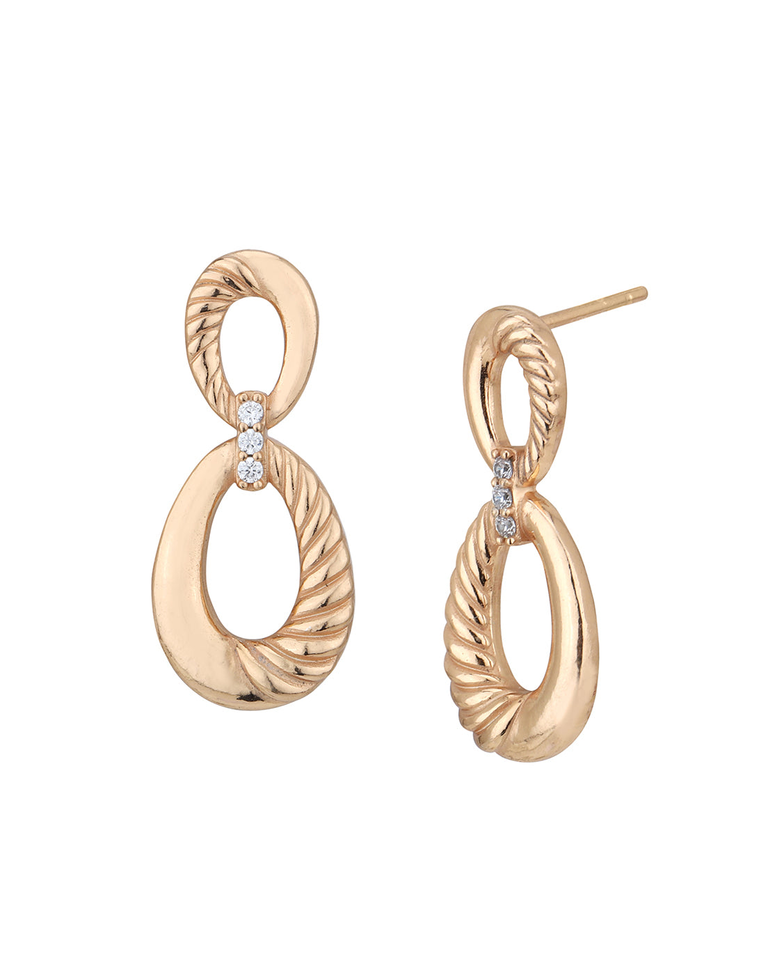 18kt Rose Gold Plated with CZ Contemporary Drop Earring