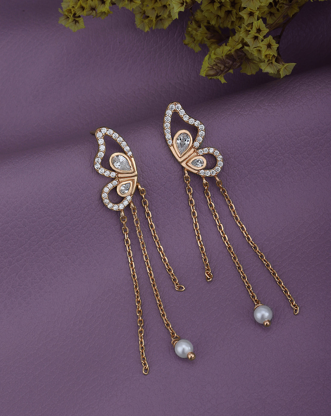 18kt Rose Gold Plated with CZ Butterfly Drop Earring