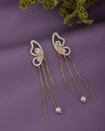 18kt Rose Gold Plated with CZ Butterfly Drop Earring