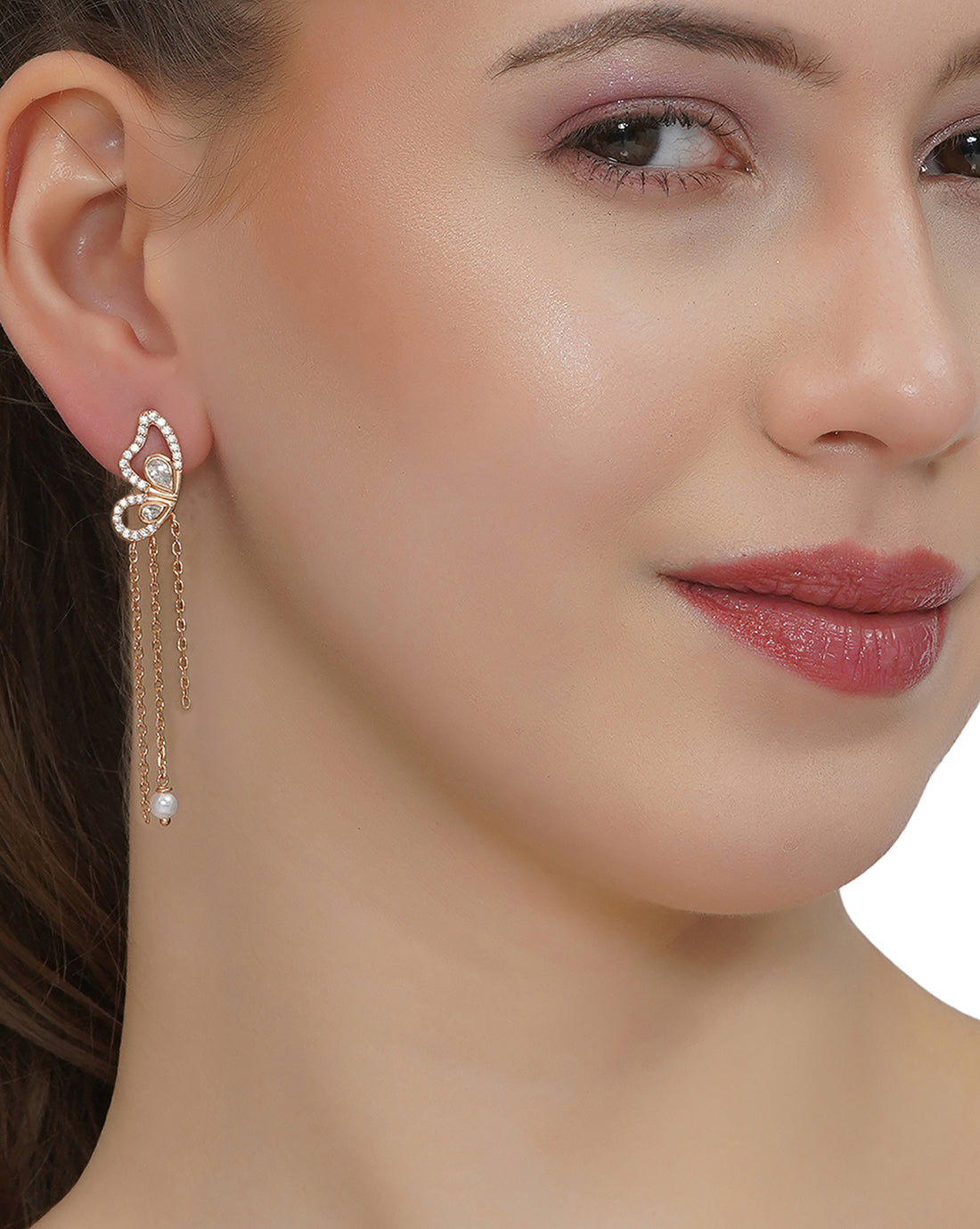 18kt Rose Gold Plated with CZ Butterfly Drop Earring