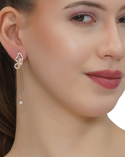 18kt Rose Gold Plated with CZ Butterfly Drop Earring