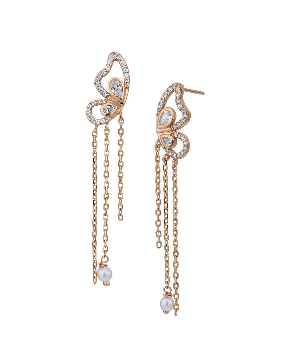 18kt Rose Gold Plated with CZ Butterfly Drop Earring