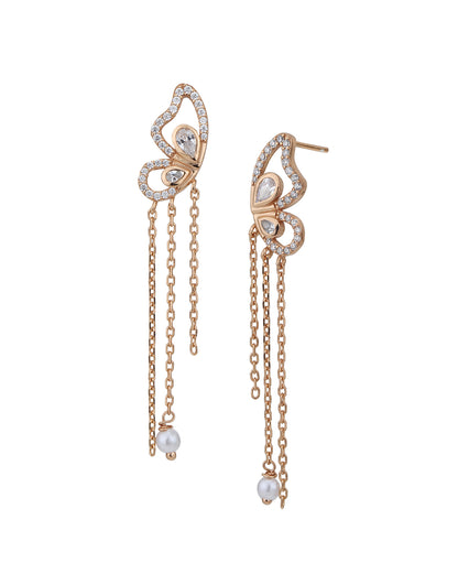 18kt Rose Gold Plated with CZ Butterfly Drop Earring