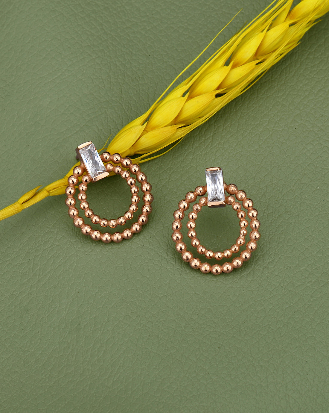 18kt Rose Gold Plated with CZ Circular Drop Earring
