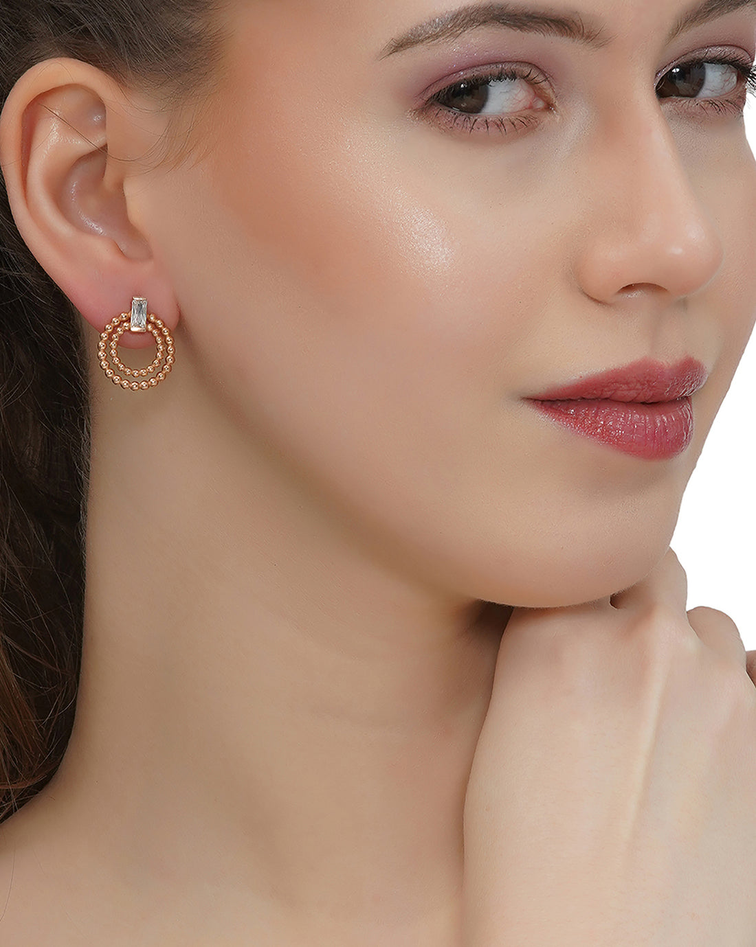 18kt Rose Gold Plated with CZ Circular Drop Earring
