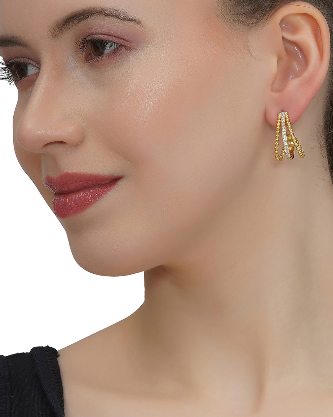 18kt Gold Plated with CZ Contemporary Half Hoop Earring