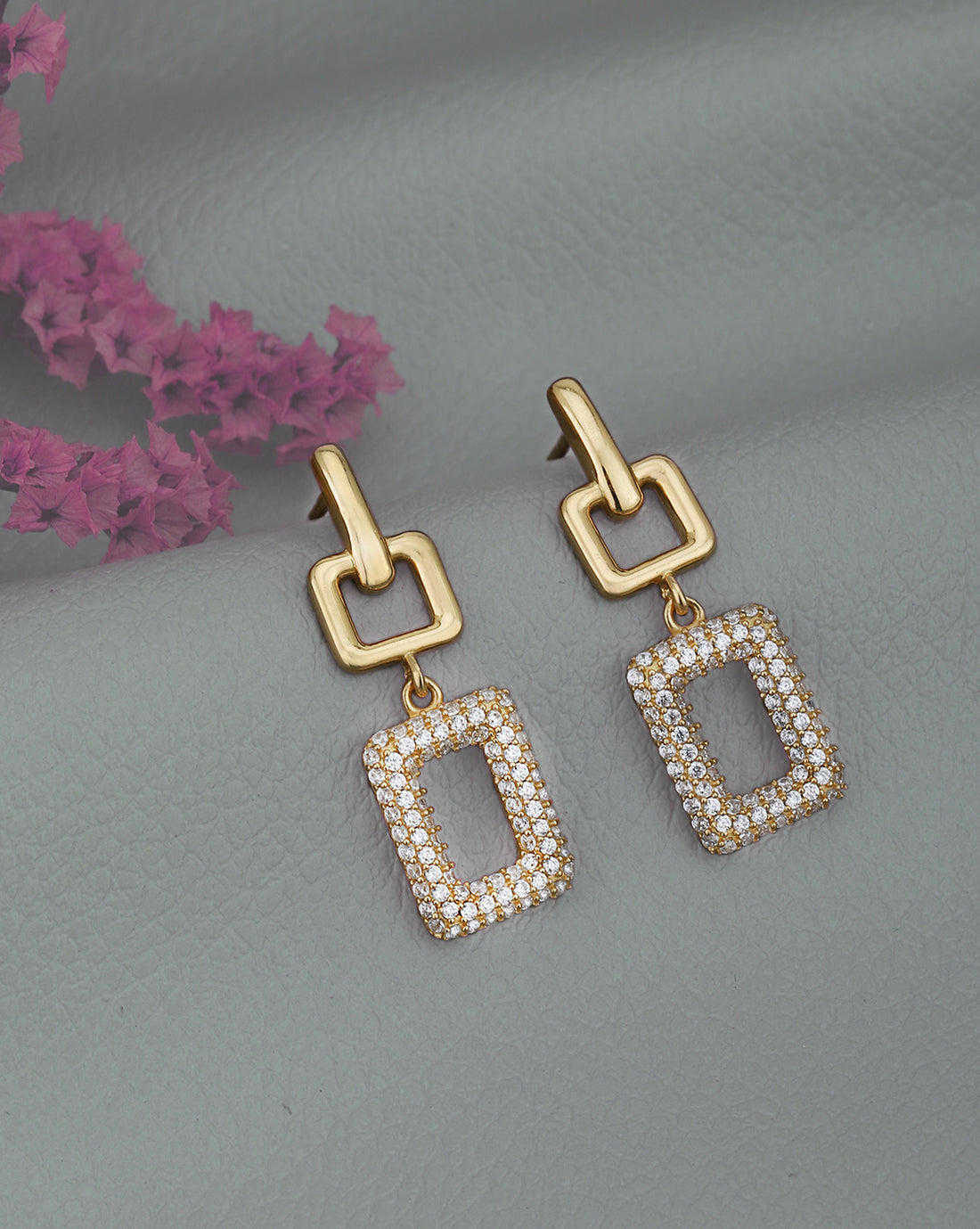 18kt Gold Plated with CZ Contemporary Drop Earring