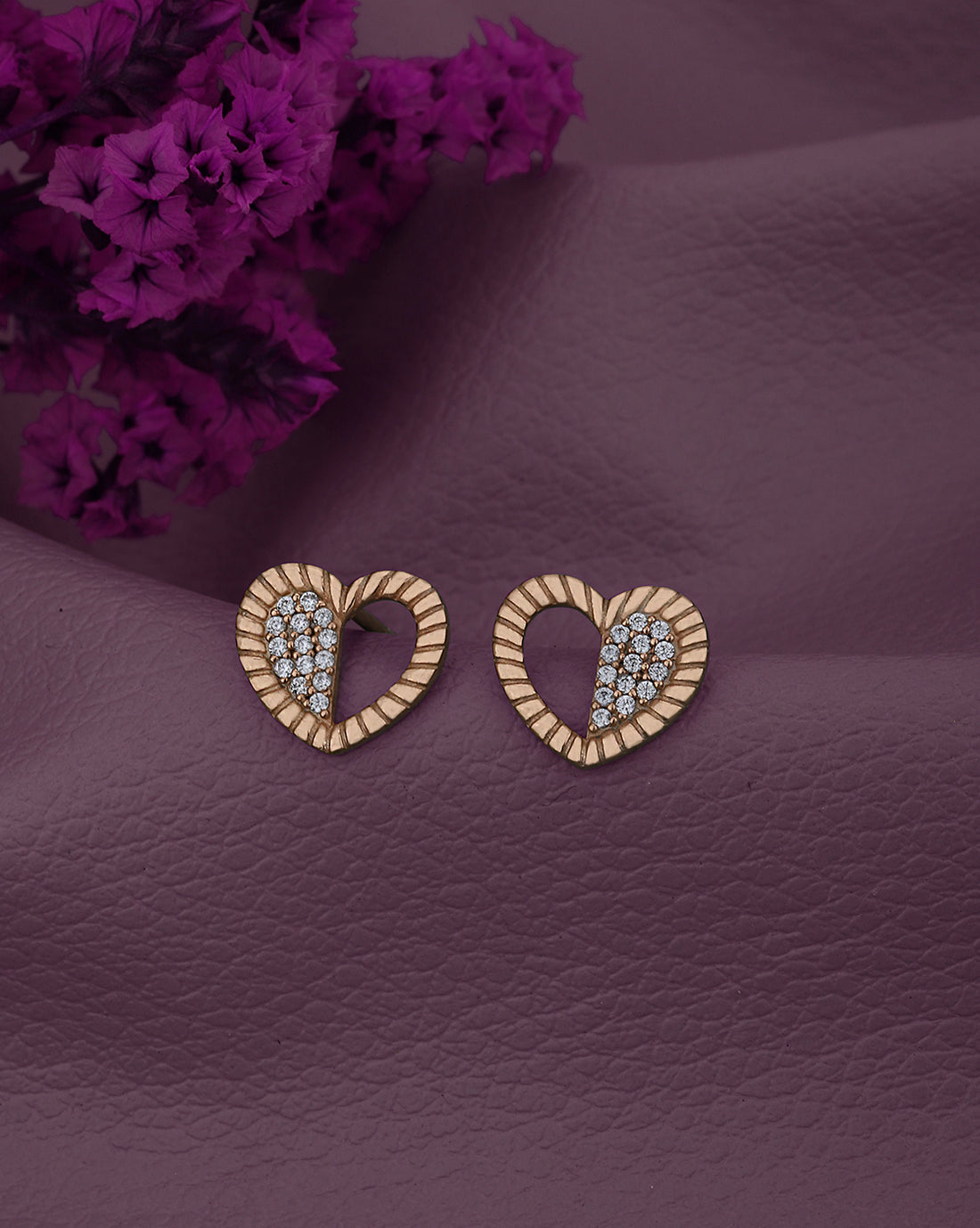 18kt Rose Gold Plated with CZ Heart Stud Earring