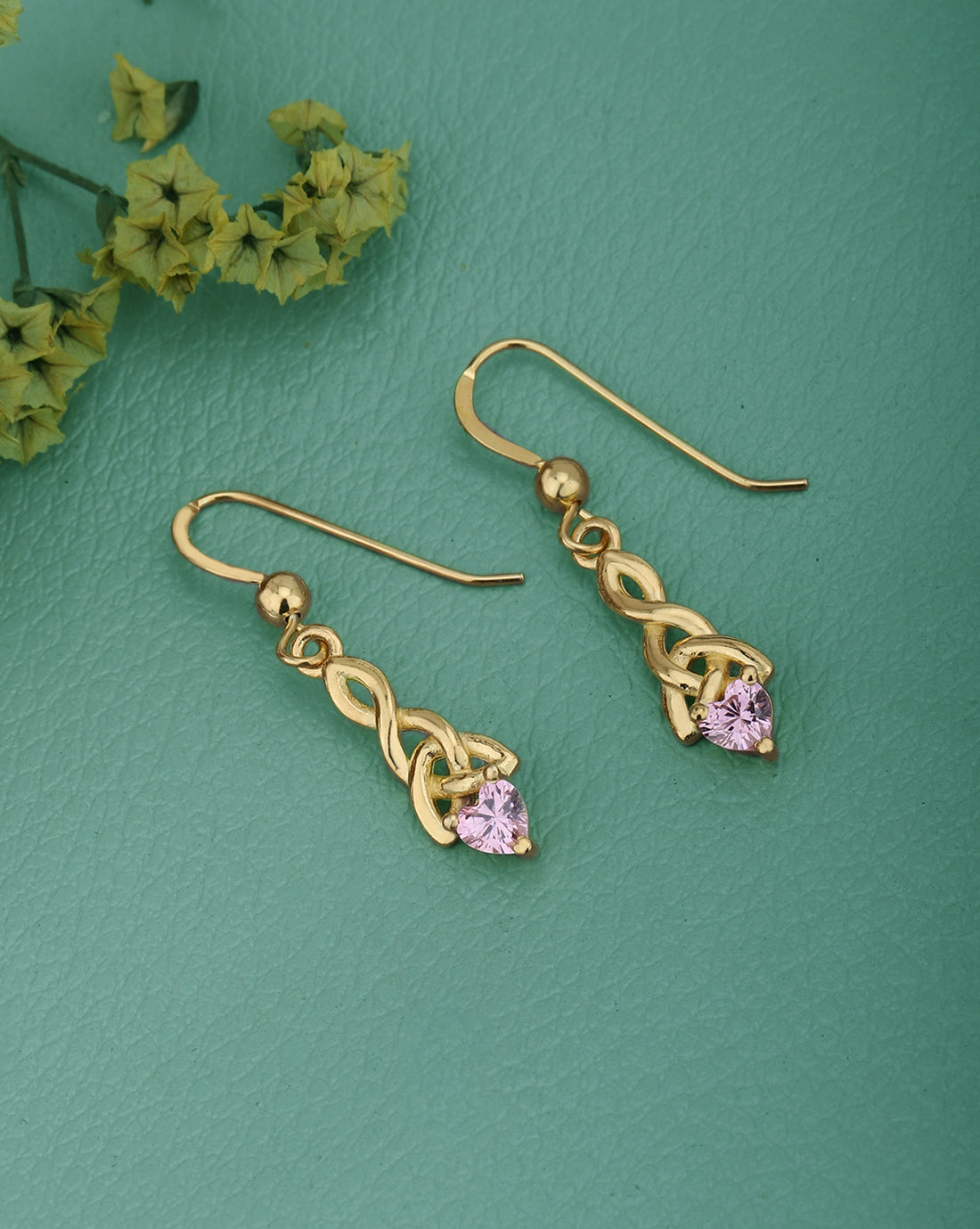 18kt Gold Plated with CZ Dangling Heart Solitaire Drop Earring