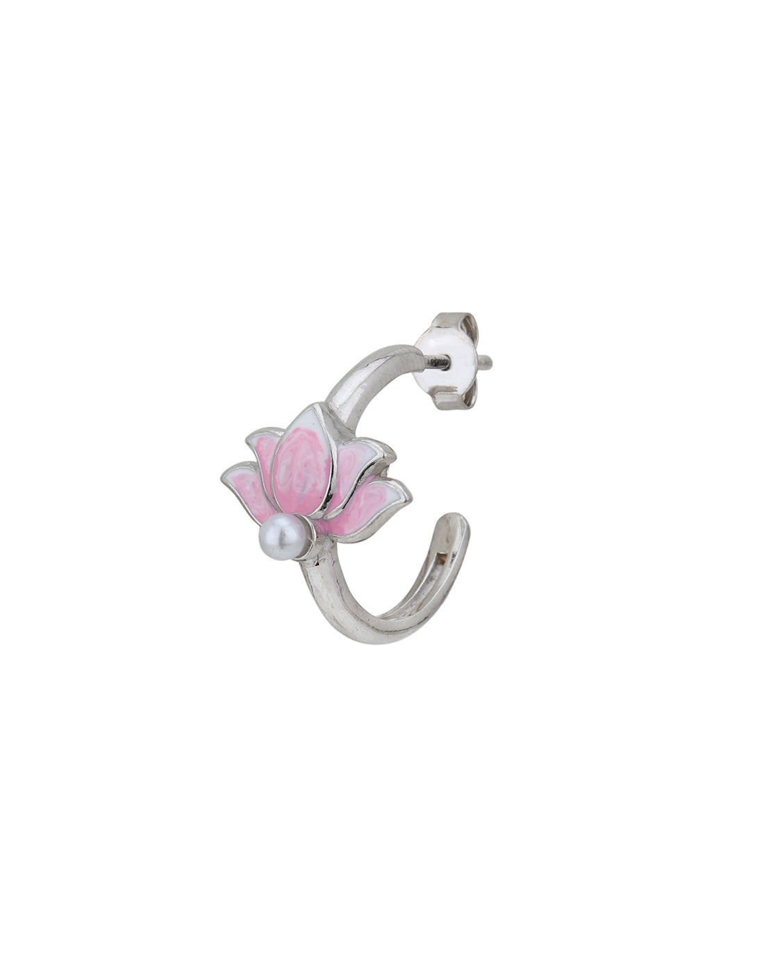 Rhodium Plated Enamel Floral Half Hoop Earring