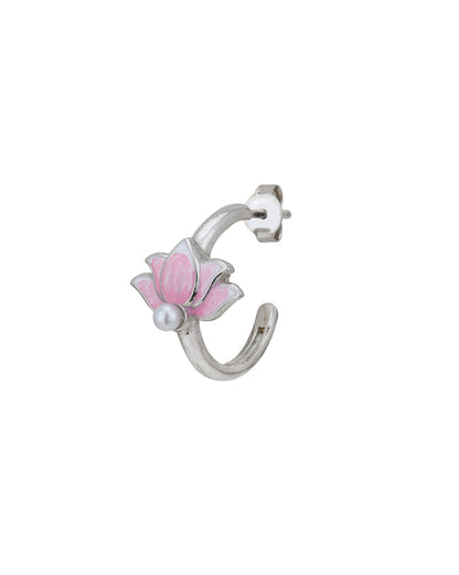 Rhodium Plated Enamel Floral Half Hoop Earring