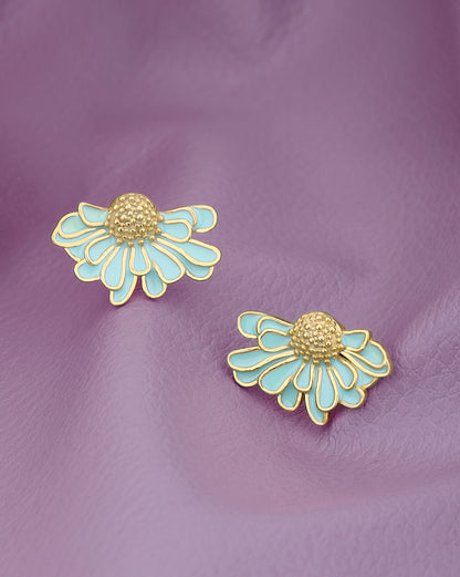 18kt Gold Plated with Enamel Floral Stud Earring