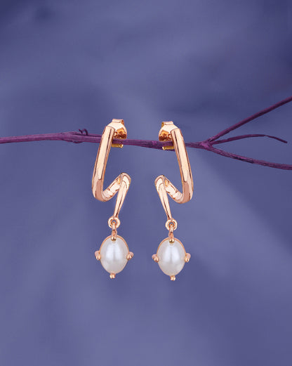 18kt Rose Gold Plated with Pearl Contemporary Drop Earring