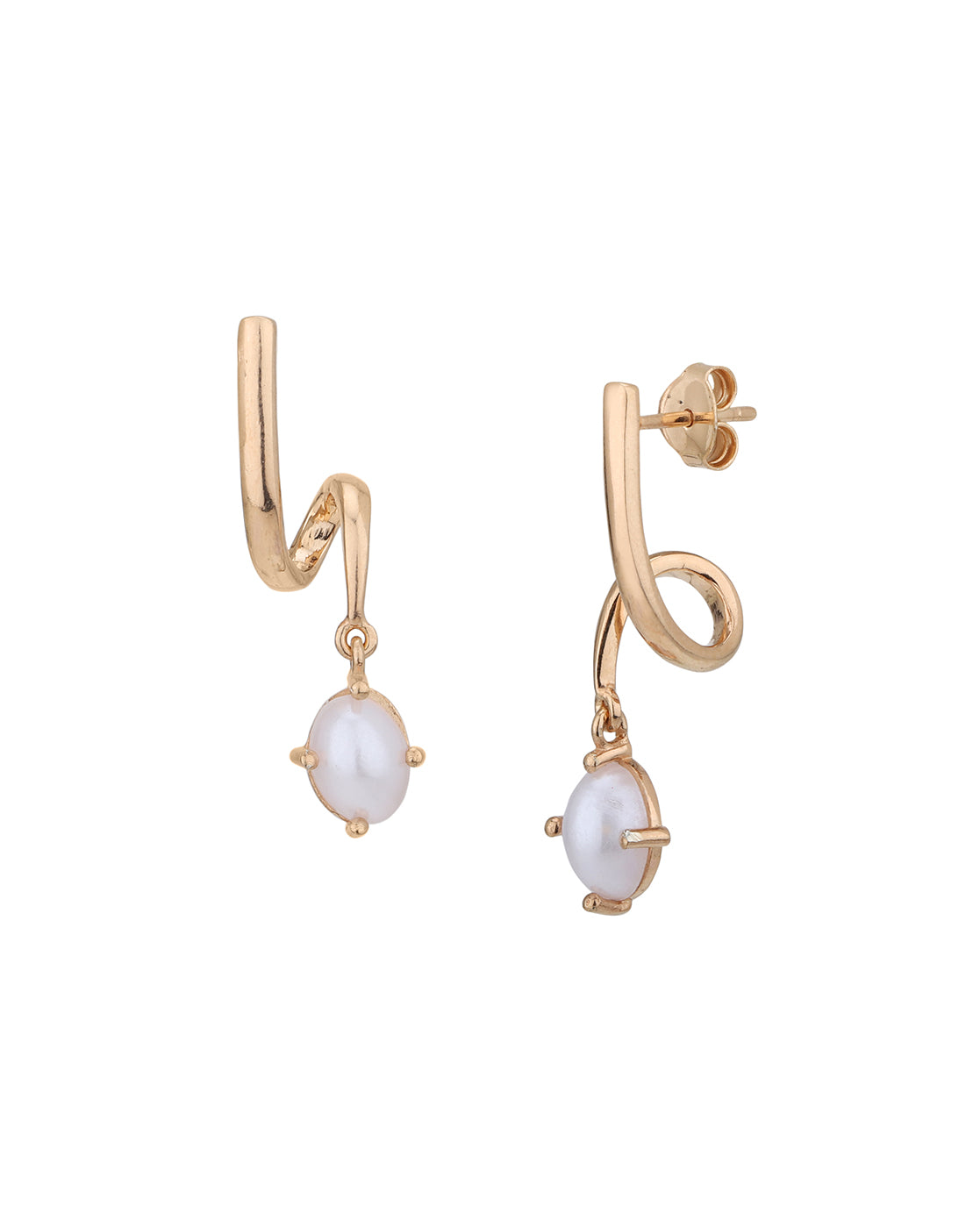 18kt Rose Gold Plated with Pearl Contemporary Drop Earring