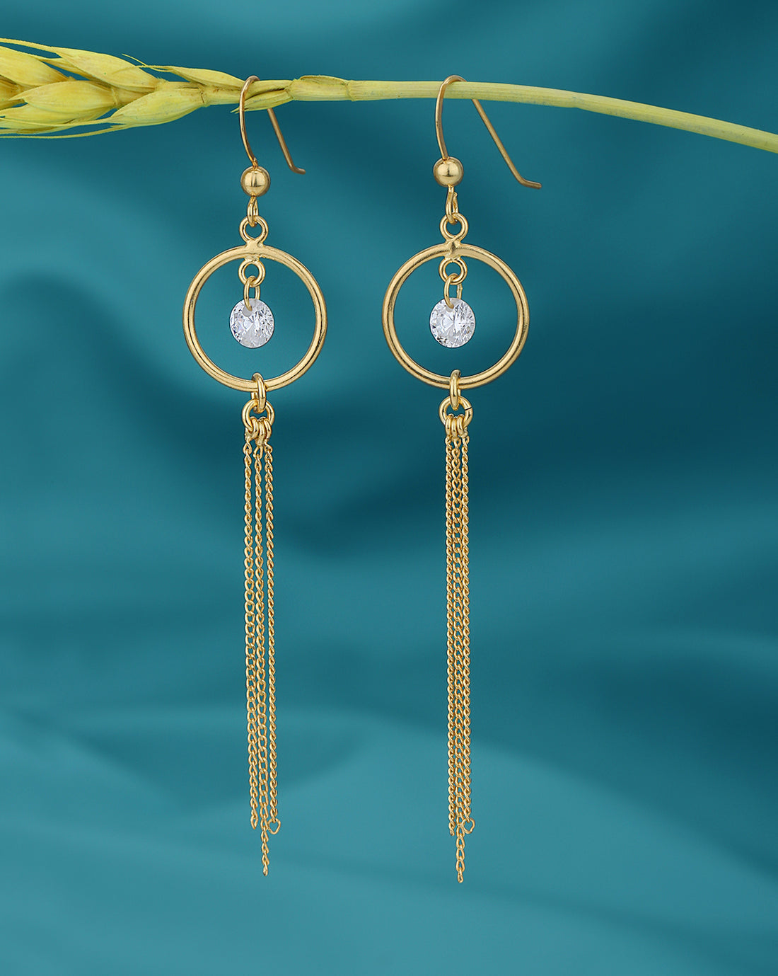 18kt Gold Plated with CZ and Dangling Chain Drop Earring