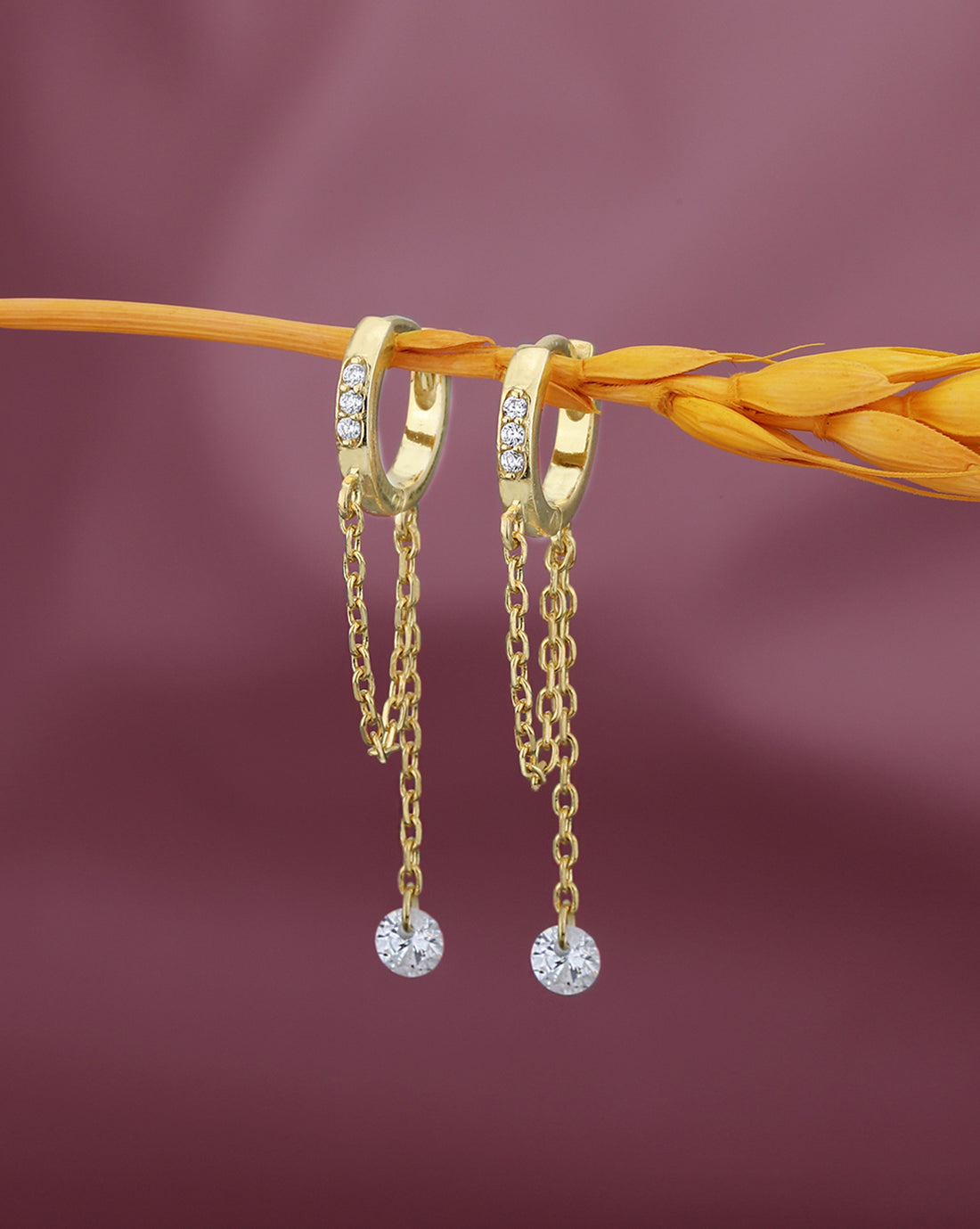 18kt Gold Plated with CZ Mini Hoop Chain Earring