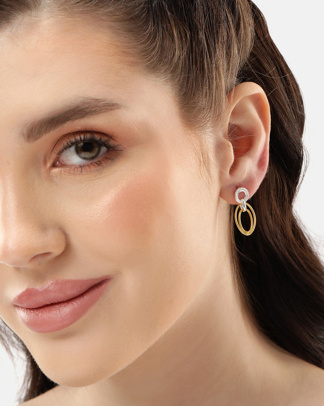 18kt Gold and Rhodium Plated Oval Drop LINK Earring