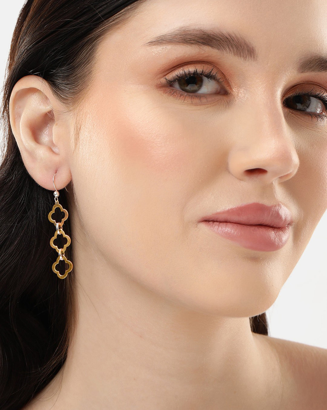 18kt Gold and Rhodium Plated Four Clover Drop Earring