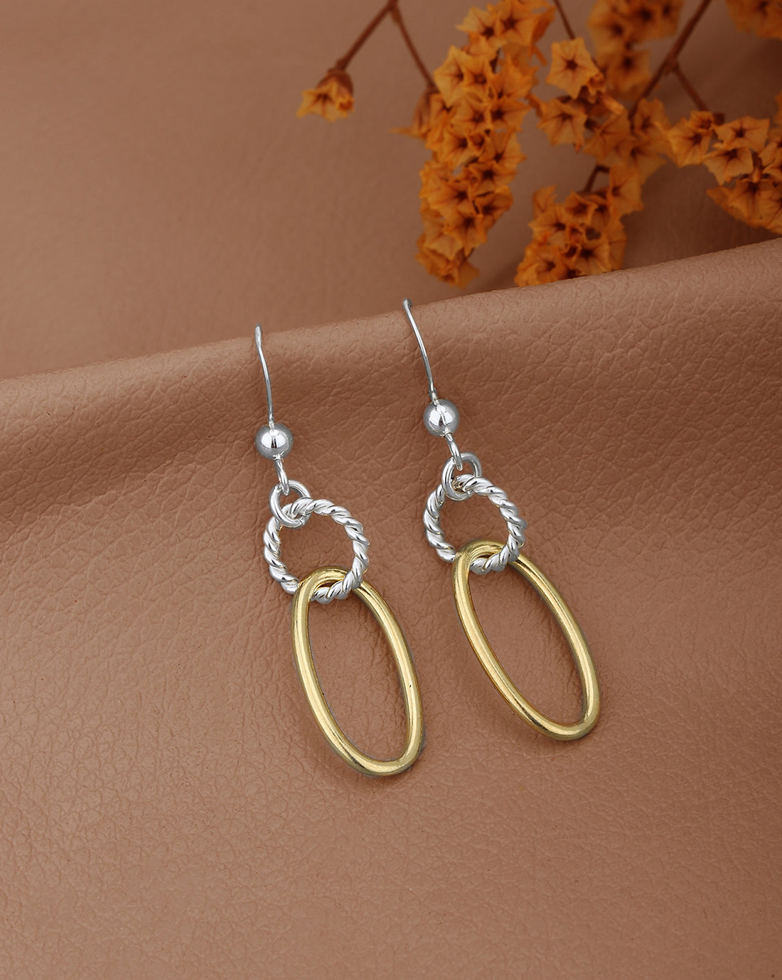 18kt Gold and Rhodium Plated Oval Drop Earring