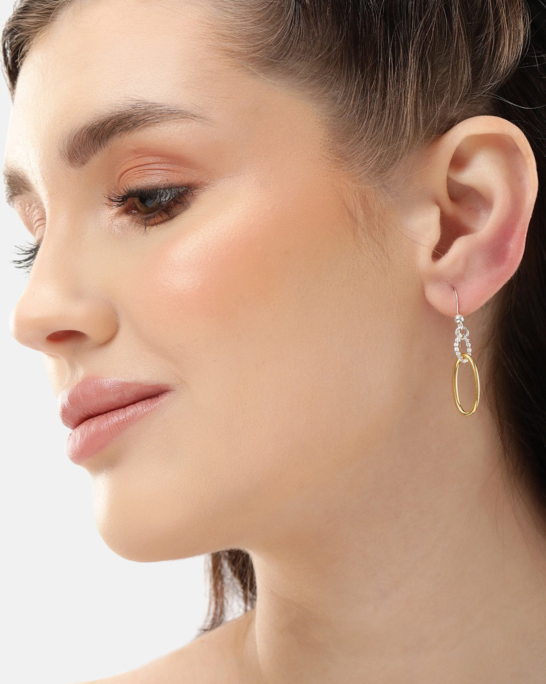 18kt Gold and Rhodium Plated Oval Drop Earring