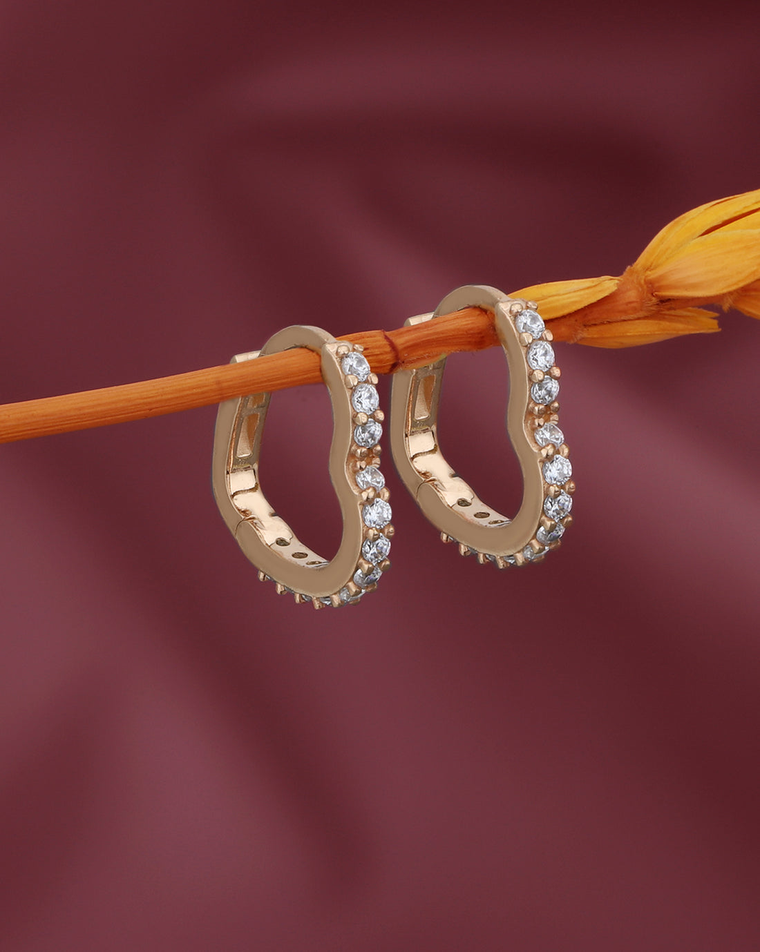 18kt Rose Gold CZ Heart Hoop Earring