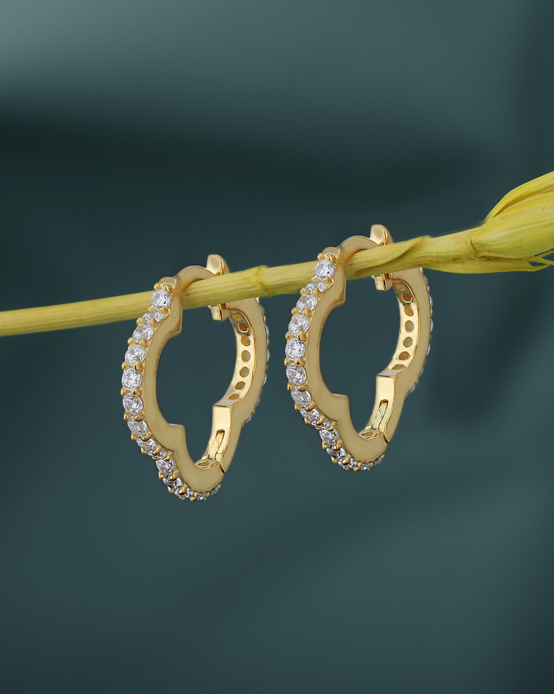 18kt Gold Plated with CZ 4-CLOVER Hoop Earring