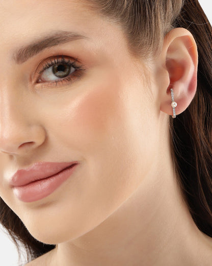 Rhodium Plated CZ and Pearl  Ear Jacket Earring