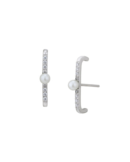 Rhodium Plated CZ and Pearl  Ear Jacket Earring