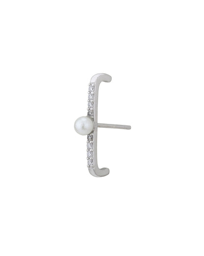 Rhodium Plated CZ and Pearl  Ear Jacket Earring