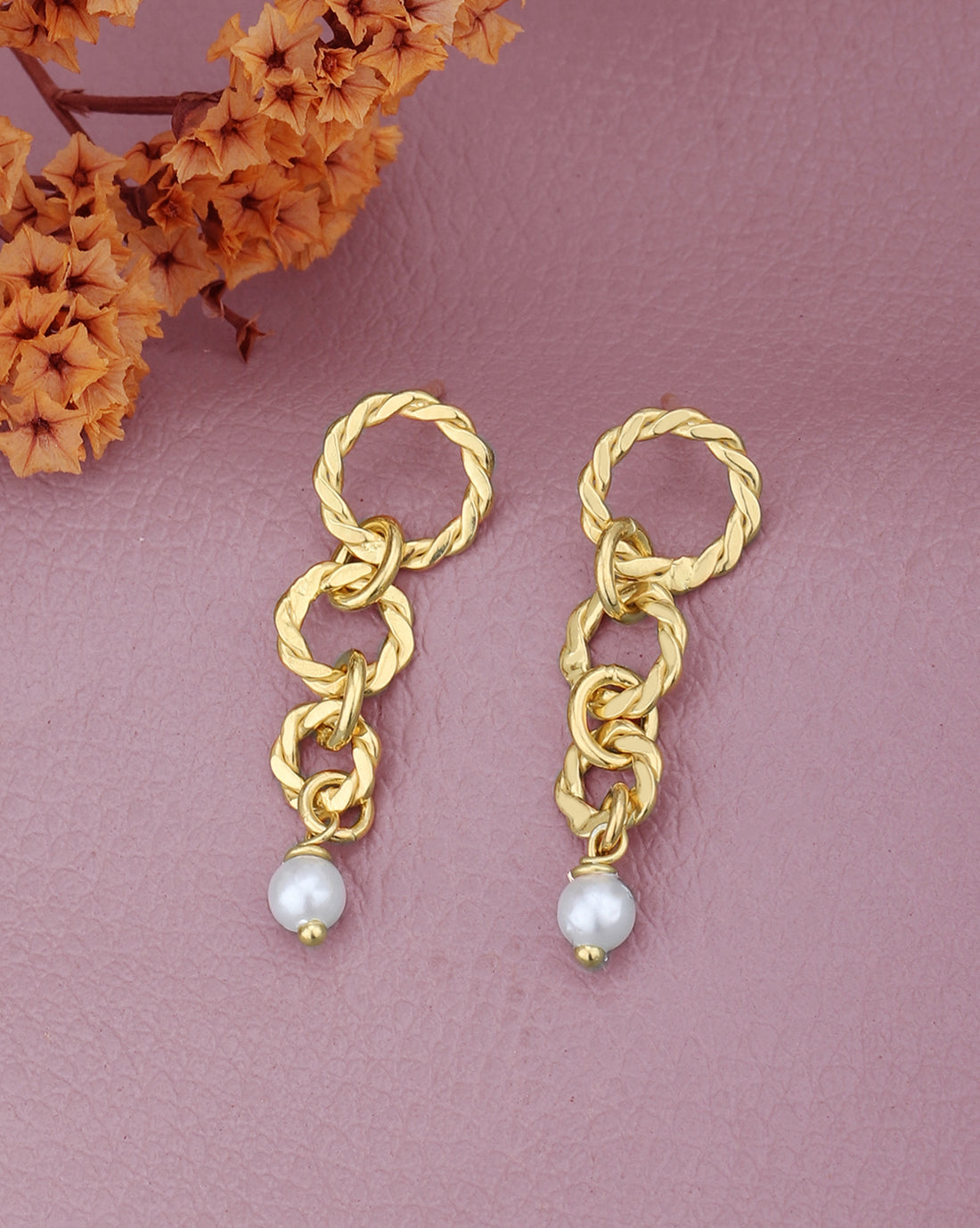 18kt Gold Plated with Dangling Pearl Contemporary Drop Earring