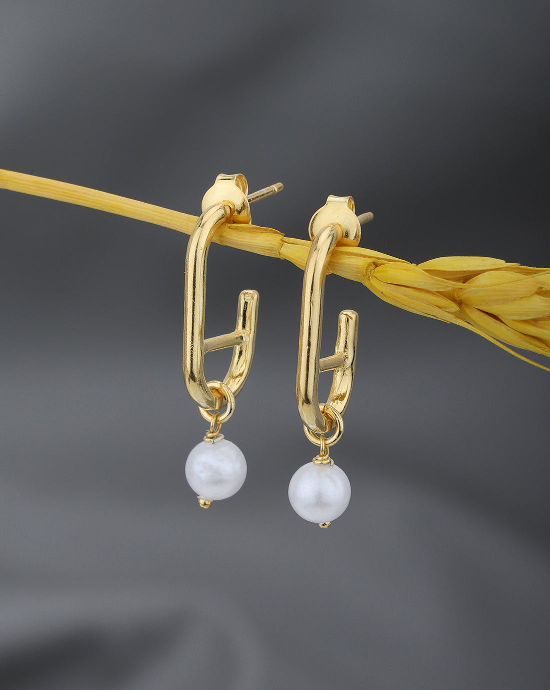 18kt Gold Plated with Pearl Half Hoop Earring